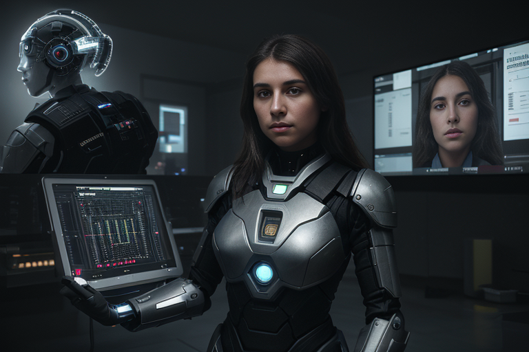 A collage showing examples of female-centric automation technologies: a wearable sensor, an AI diagnostic screen, and a conceptual image of a robotic arm assisting during labor.