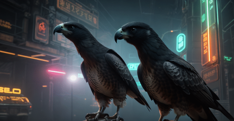 Neon Temple Guardians: Steel Beak Falcons