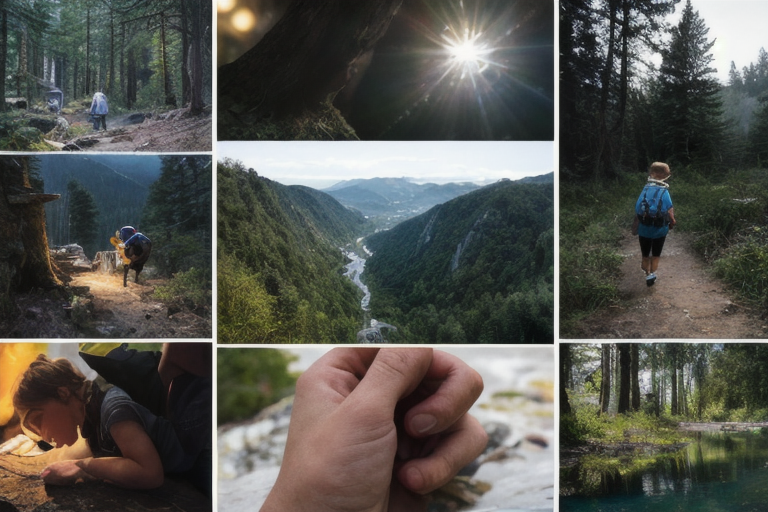 A collage of images showing people engaging in various hobbies and activities, like hiking, painting, playing music, and spending time with friends and family.